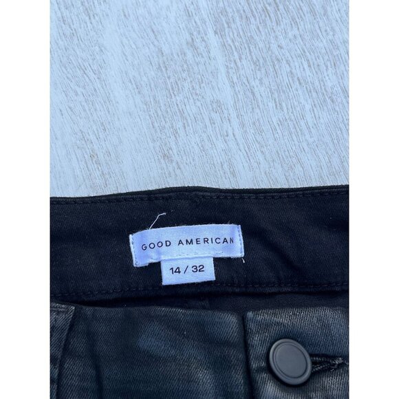 Good American Good Straight High Rise Coated Jeans in Black001 Size 14 - Picture 7 of 11